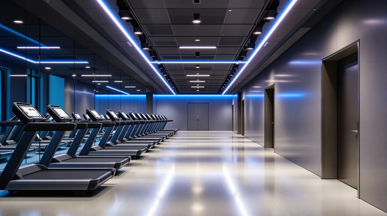 無人 ジム 深夜 トラブル 入退館 ログ - Modern 24-hour unmanned fitness gym interior at la